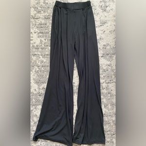 Matching Black Lounge Set- Long Sleeve Crop and High Waisted Wide Leg Pants